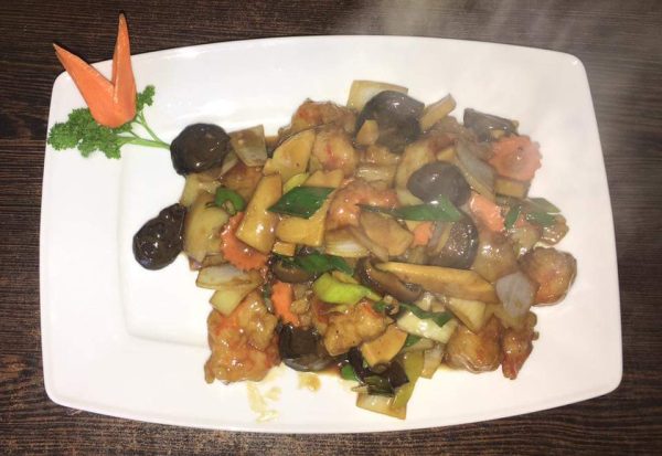 119. Scampis aux champinions chinois & bambou